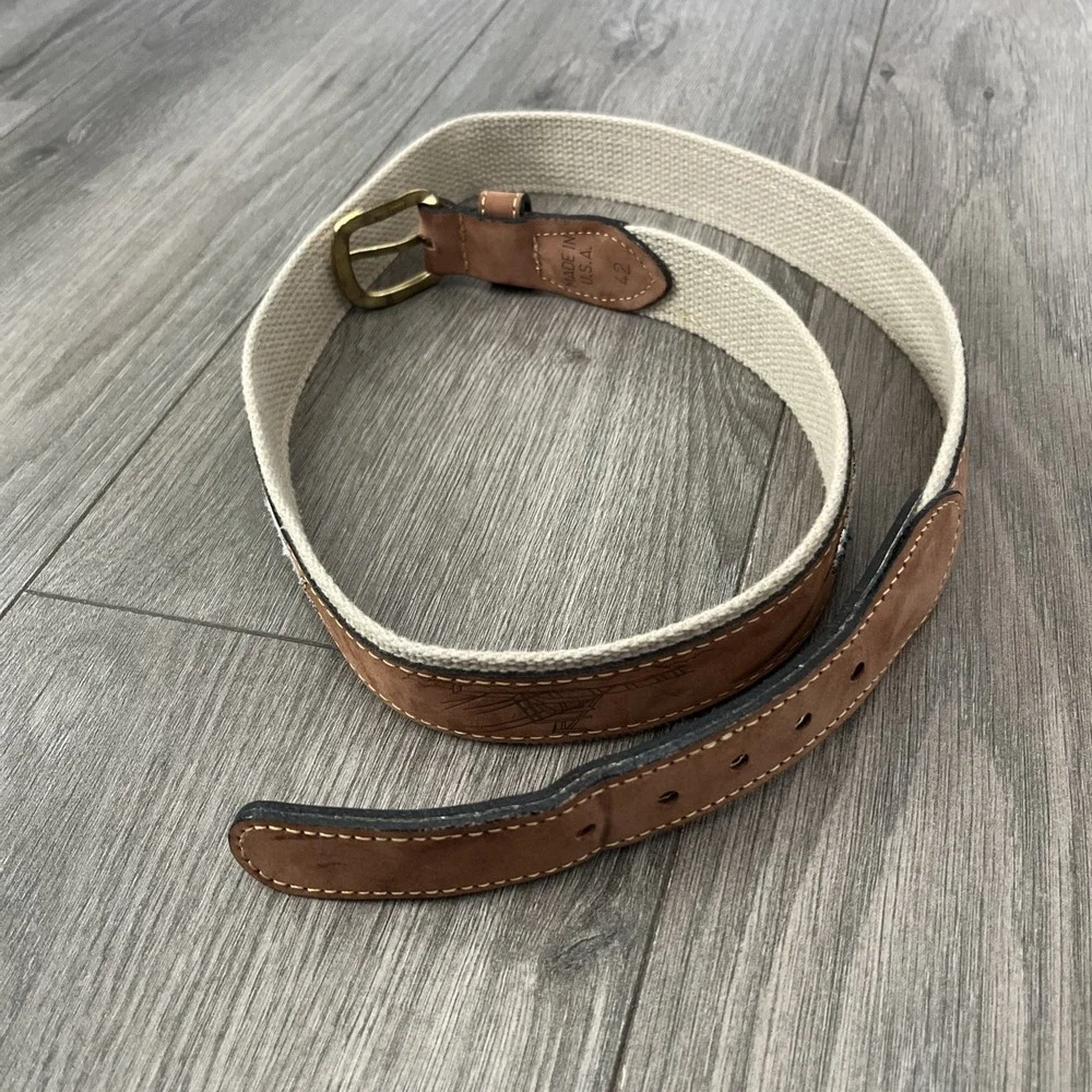 Zeppelin Canvas Leather Belt Brown Mens Sz 42